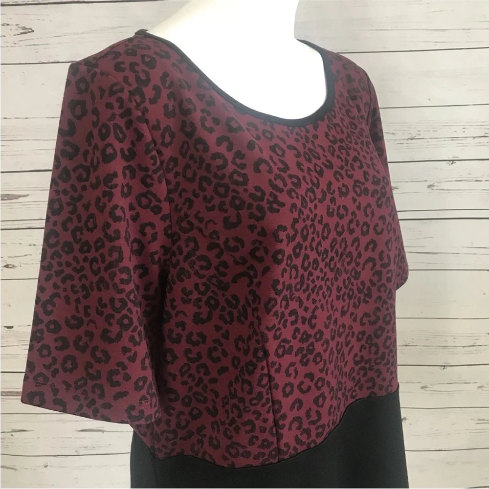 Ann Taylor Womans XXL Burgundy Wine Black Animal Print Top Blouse Zipper NWT $69